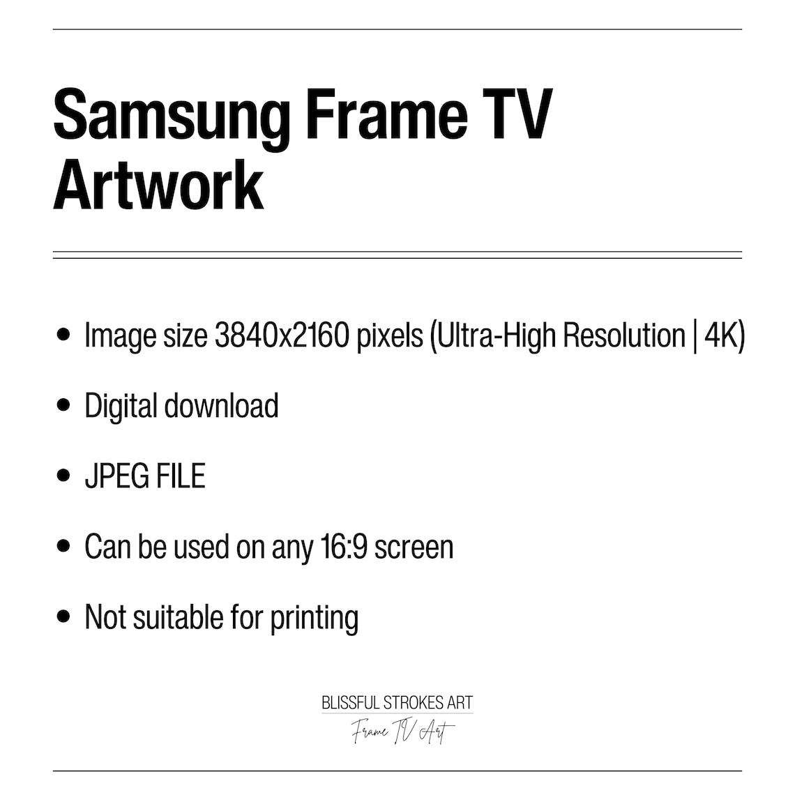 Samsung Frame TV Artwork File Details Digital Download Poster