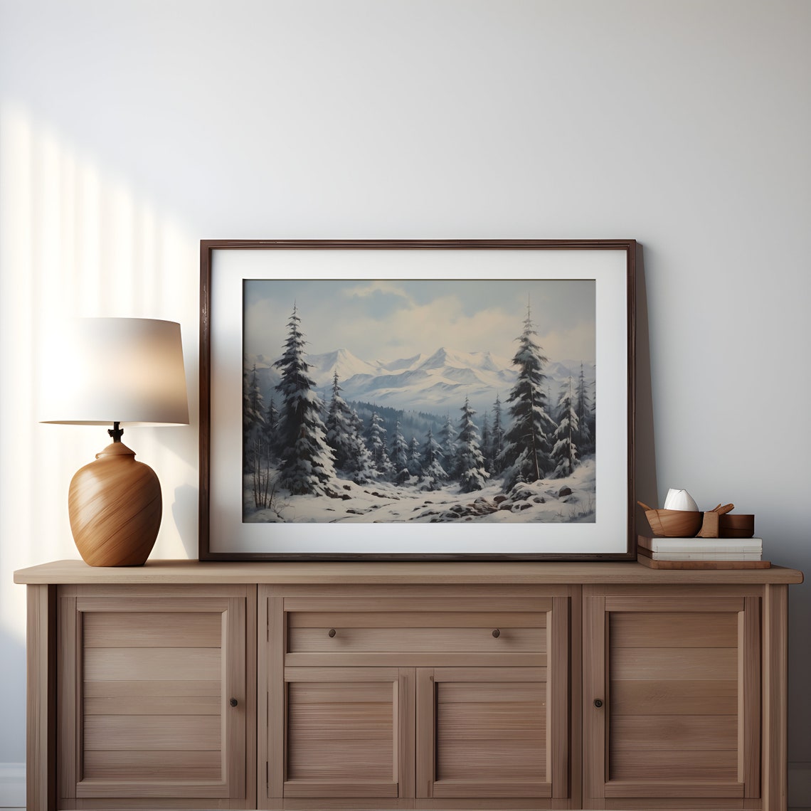 Snowy Mountain Forest With Evergreen Trees Vintage Landscape Poster - Image 3