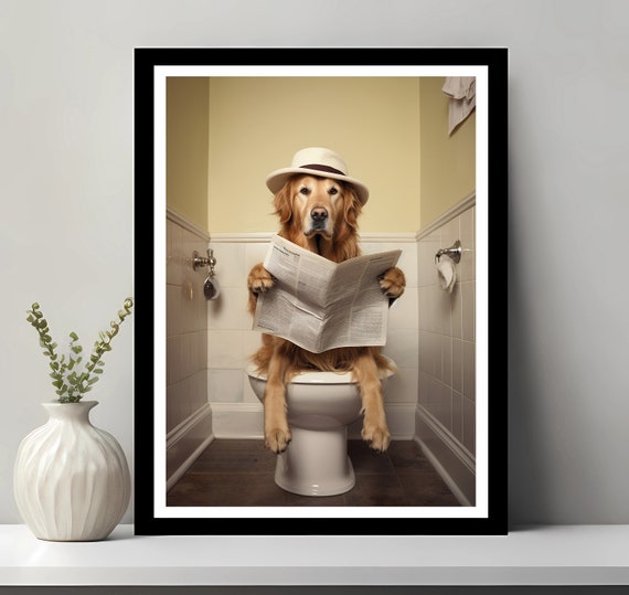 Golden Retriever In Toilet Bathroom Dog Art Print