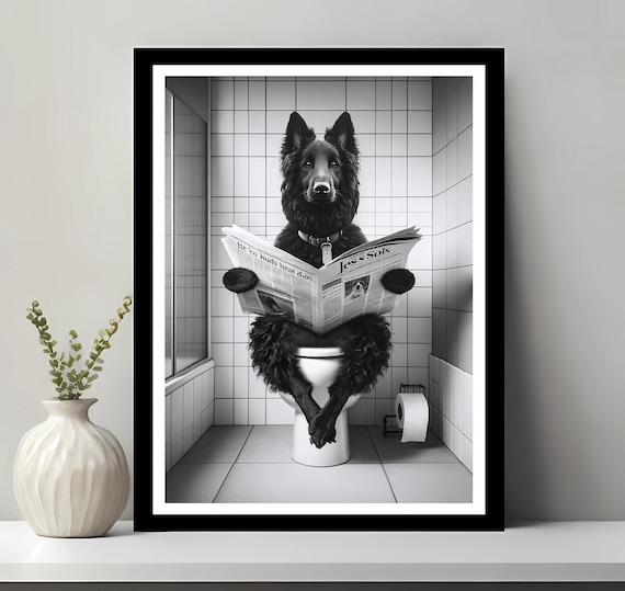 Croatian Sheepdog Wall Art Funny Bathroom Decor Dog In Toilet Animal Petshop Gift