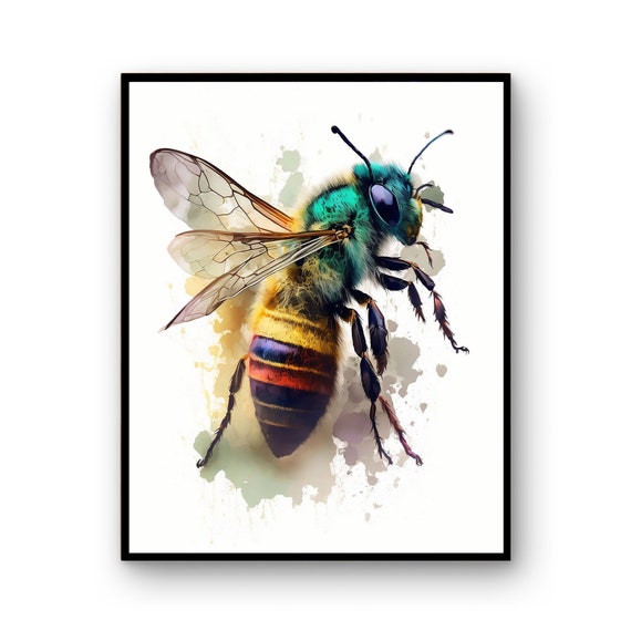 Watercolor Bee Art Print Poster Wall Decor