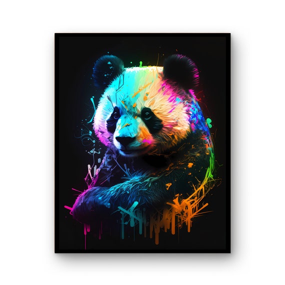 Colourful Panda Wall Art Neon Poster Decor Nursery Gift Wildlife