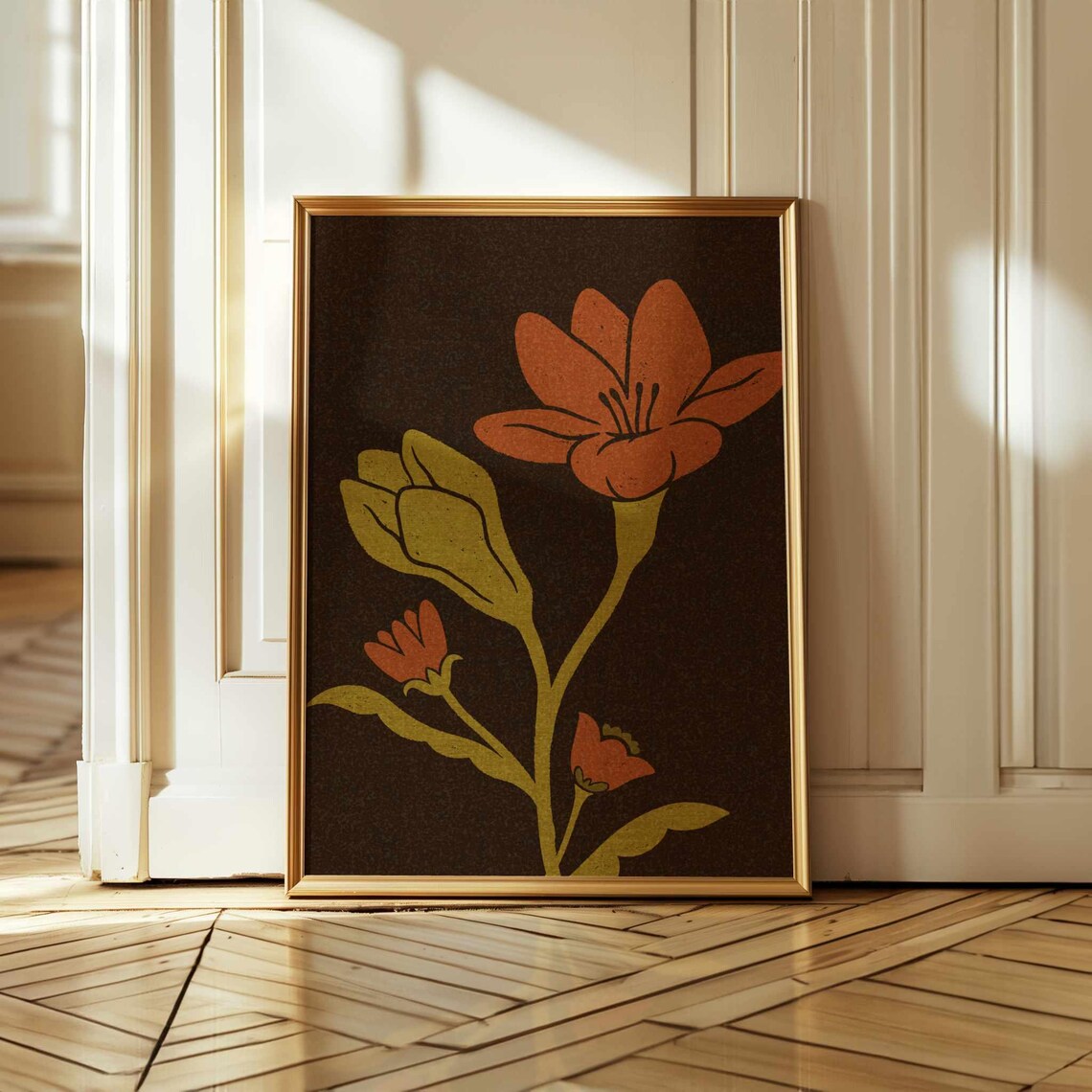 Moody Retro Floral Print, Vintage Botanical Art