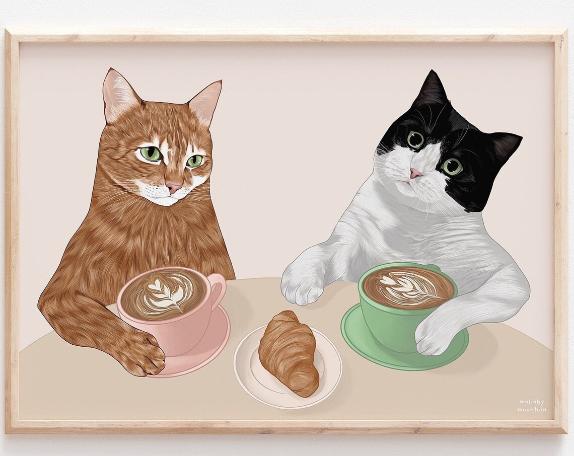 Coffee Cats Funny Cat Print, Best Friend Gift