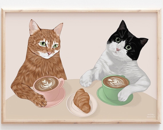 Coffee Cats Funny Cat Print, Best Friend Gift