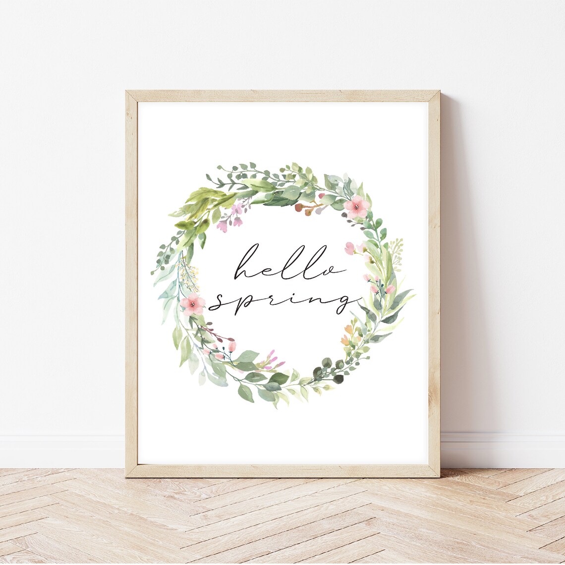 Hello Spring Watercolor Floral Wreath Art Print - Image 3