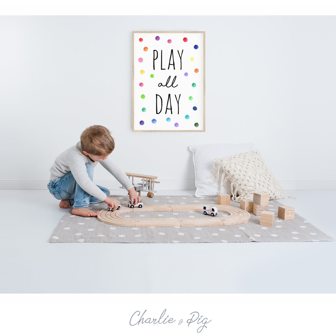 Play All Day Rainbow Polka Dots Playroom Art Print - Image 2