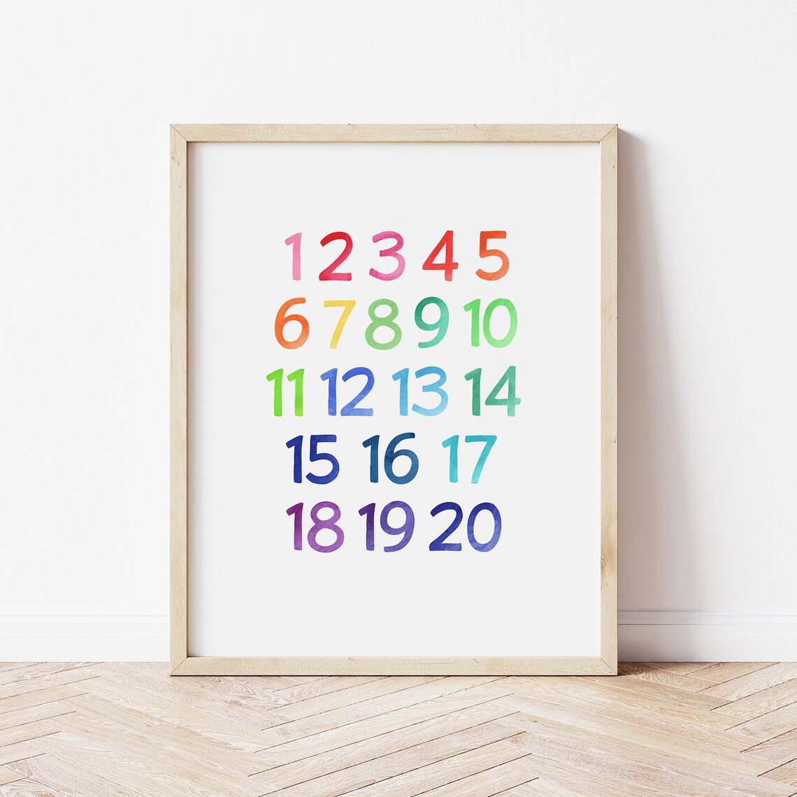 Rainbow Numbers 1-20 Watercolor Educational Poster