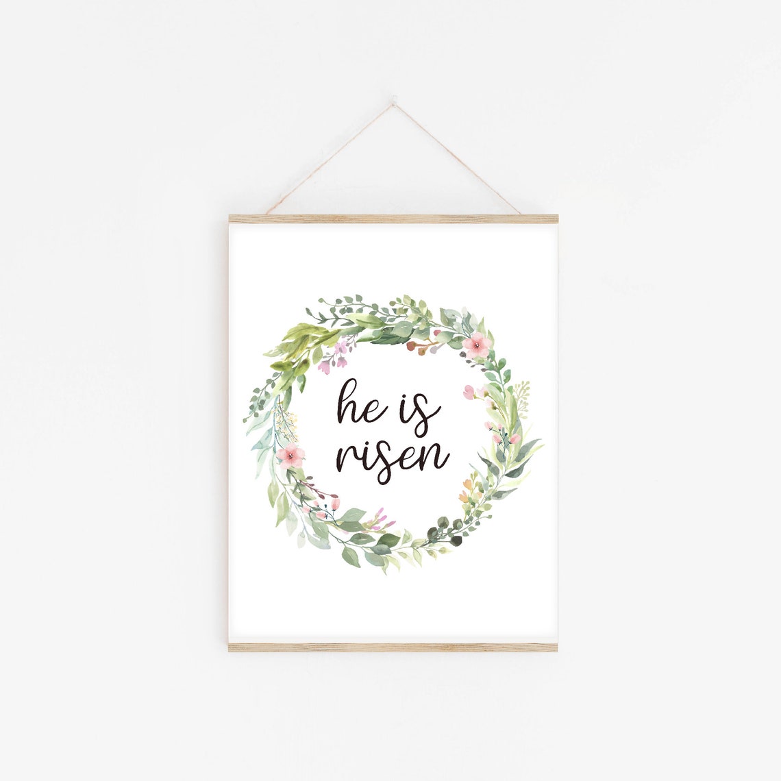 He Is Risen Wall Art Easter Bible Verse Wall Art Matthew 286 Floral Wall Decor Farmhouse Print Watercolour Wreath - Image 3