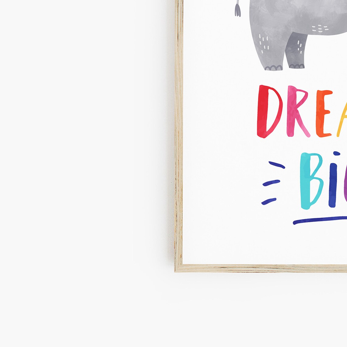 Dream Big Watercolor Elephant Rainbow Letters Kids Nursery Poster - Image 3