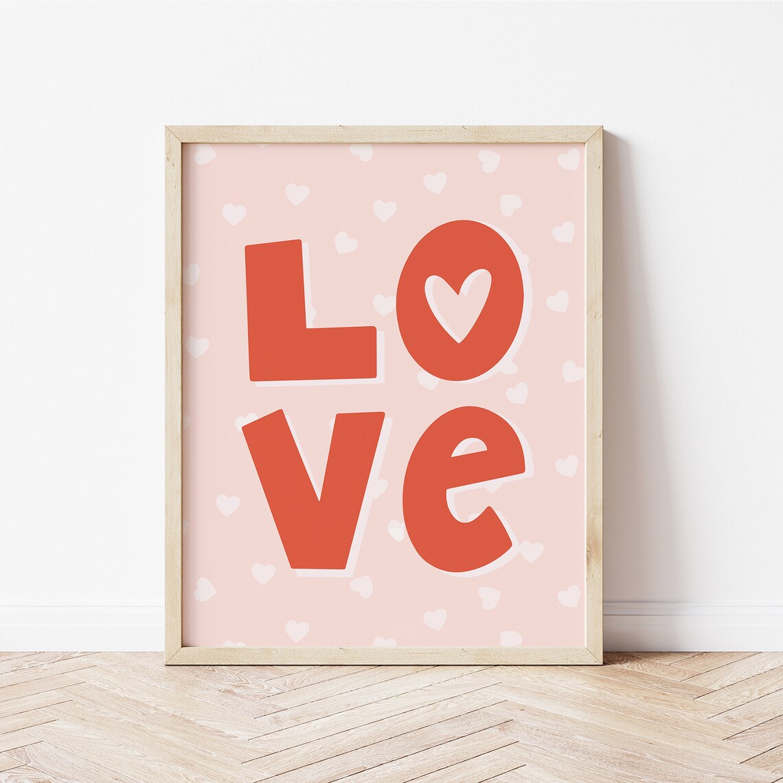 LOVE Bold Red Block Letters Heart Pink Hanging Kids Wall Art Poster - Image 3