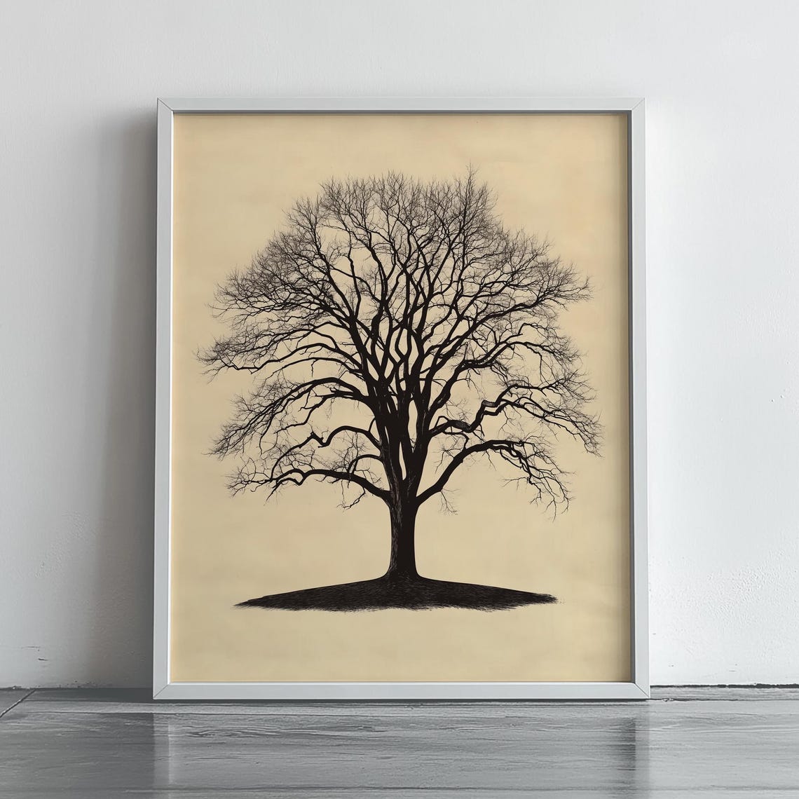 Bare Oak Tree Winter Silhouette Poster Minimalist Rustic Nature Decor