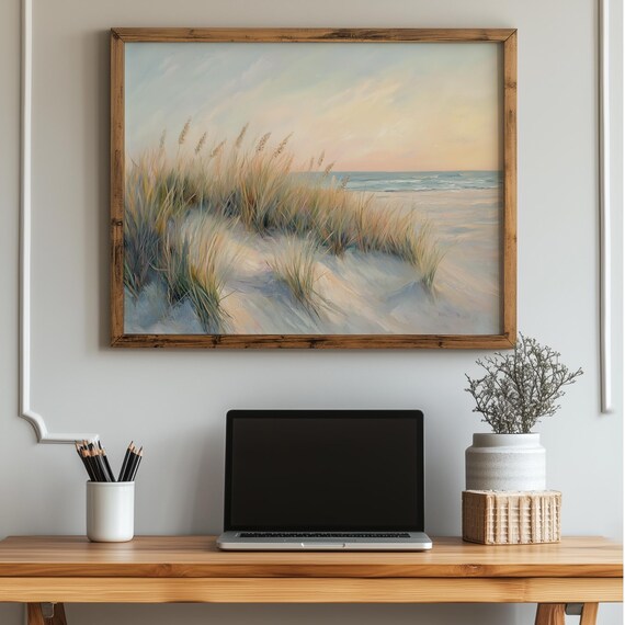 Soft Pastel Beach Dunes Sea Oats Coastal Sunset Painting Art Poster