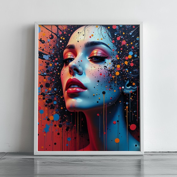 Colorful Pop Art Woman Portrait Paint Drips Bold Modern Art Poster
