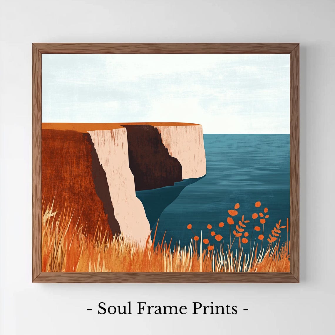 Minimalist Coastal Cliff Autumn Seascape Modern Decor Poster