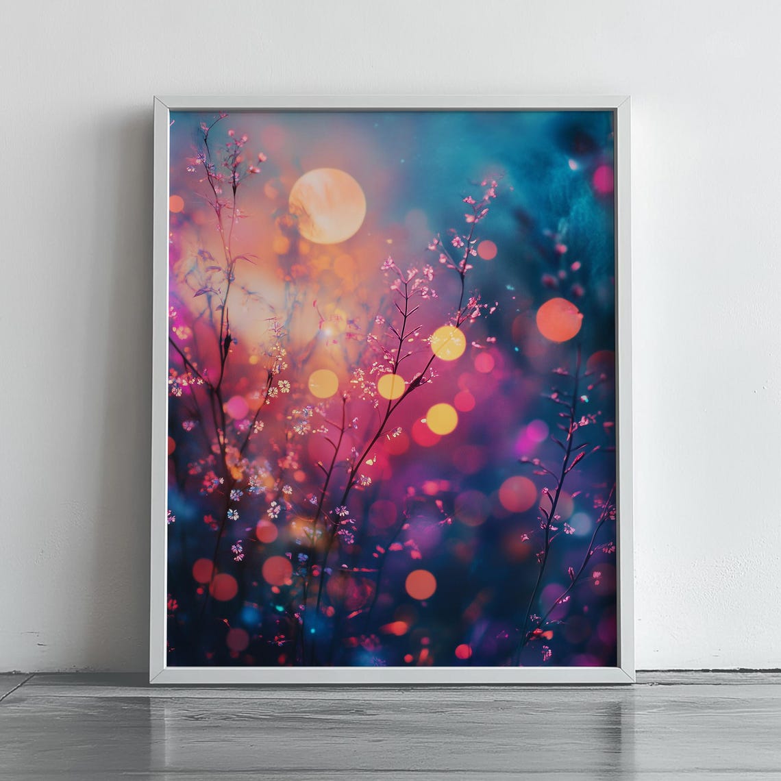 Dreamy Moonlit Wildflowers Bokeh Night Sky Fantasy Art Poster