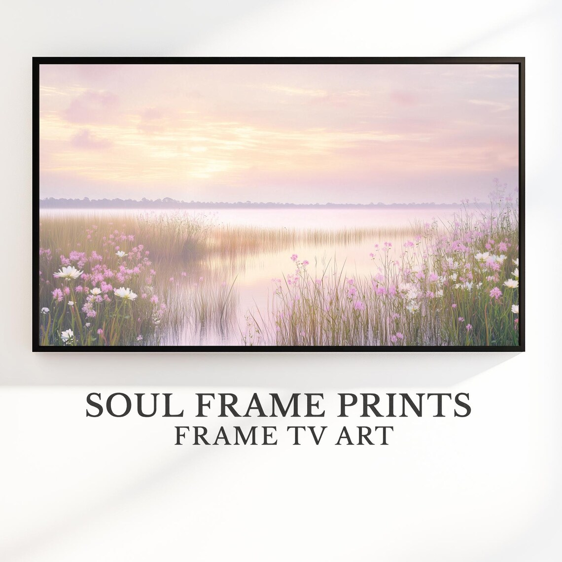 Dreamy Coastal Marsh Golden Hour Wildflowers Scenic Frame TV Art Print