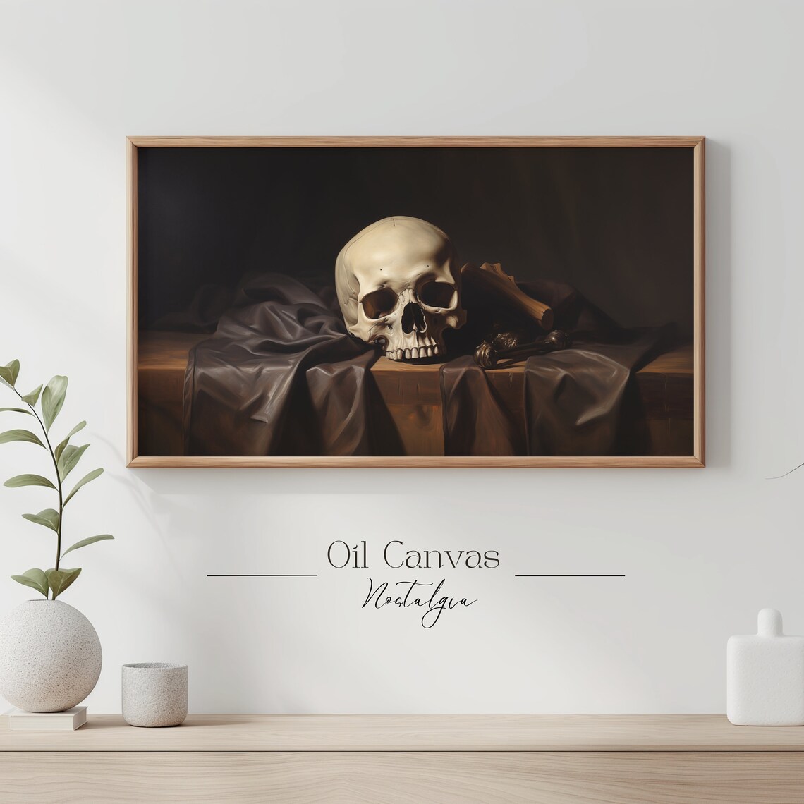 Skull Vanitas Still Life Brown Drapery Moody Dark Academia Vintage Poster - Image 3