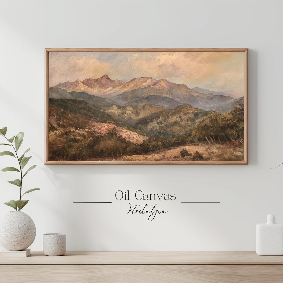 Mountain Landscape Frame Tv Art Moody Oil Painting Neutral Colours Rustic Scenery Farmhouse Decor - Image 3