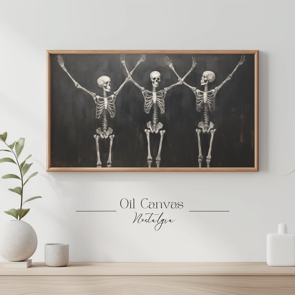 Halloween Frame Tv Art Funny Skeleton Painting Spooky Moody Decor - Image 3