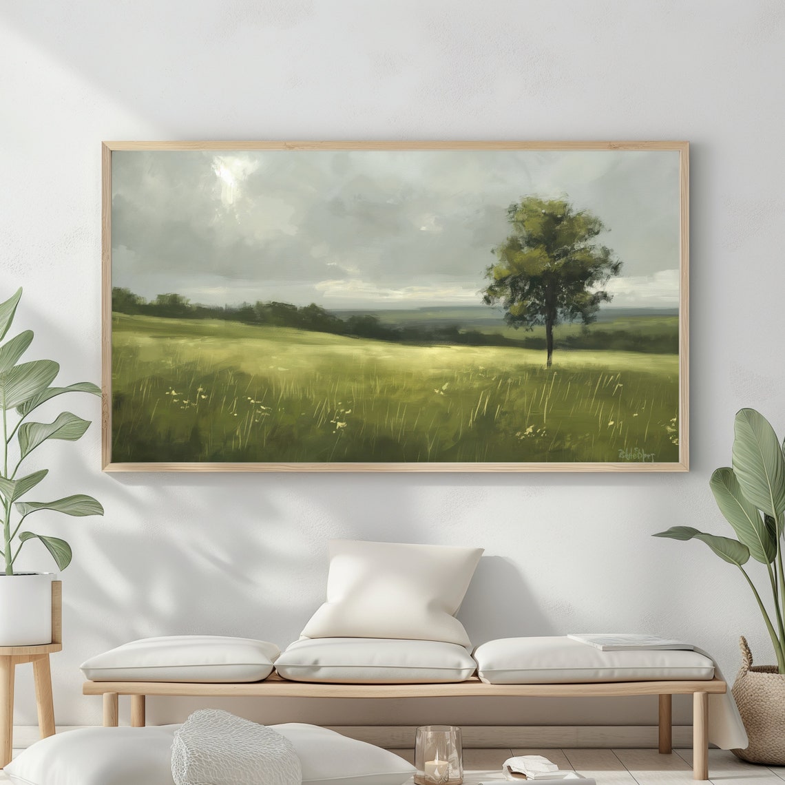 Summer Landscape Oil Painting Frame Tv Art Vintage Country Farmhouse Wall Decor - Image 2