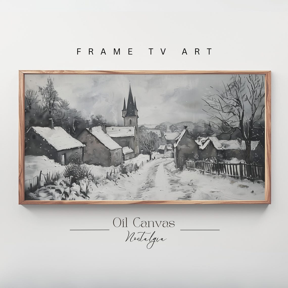 Frame Tv Art Winter Village Moody Abstract Minimalist Art