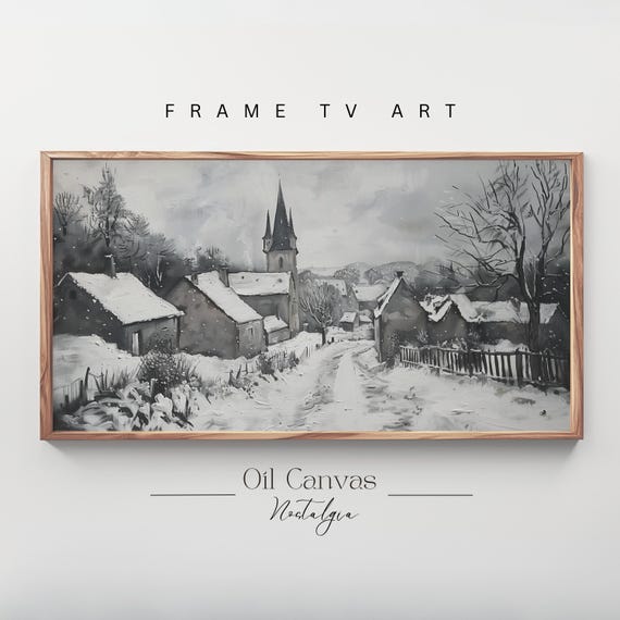 Frame Tv Art Winter Village Moody Abstract Minimalist Art
