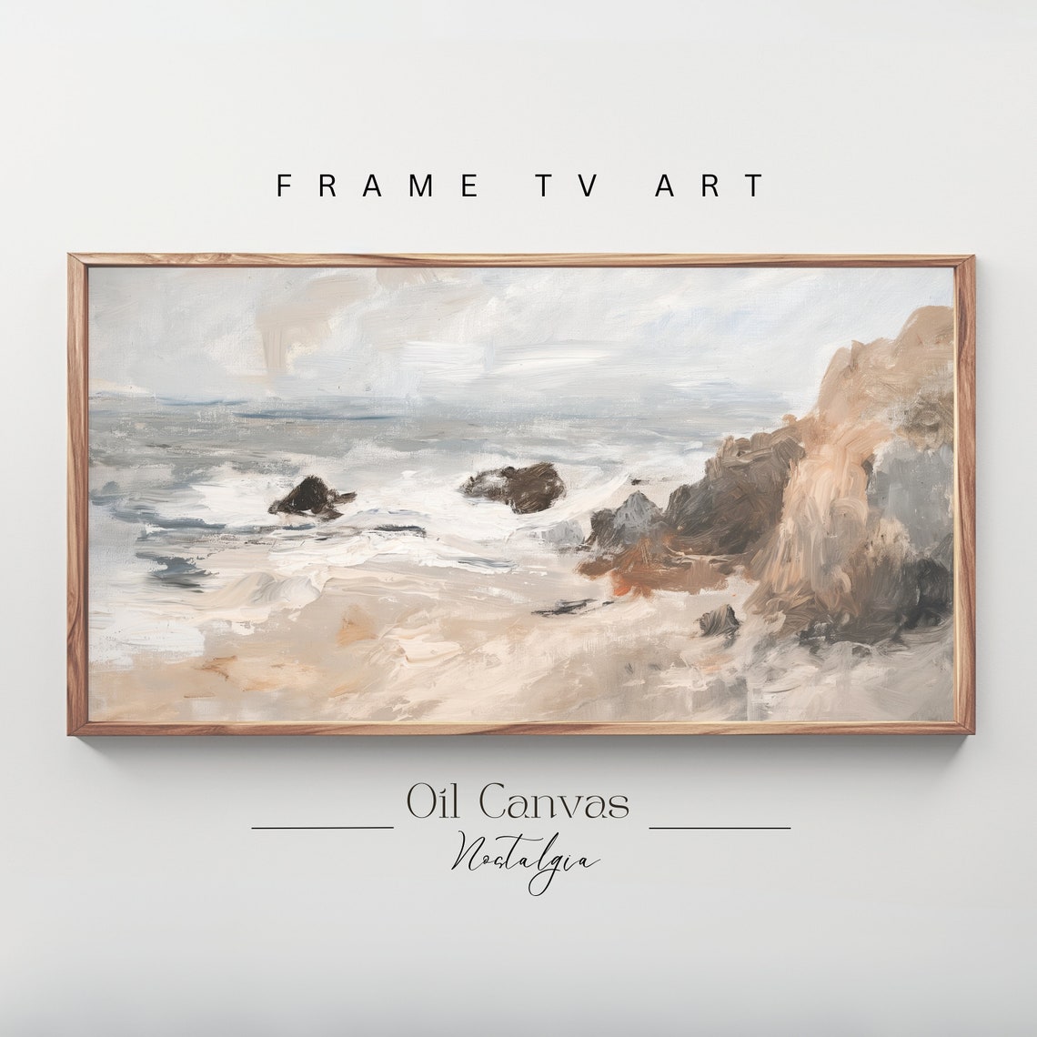 Muted Rocky Coastline Ocean Waves Beige Cliffs Coastal Wall Art