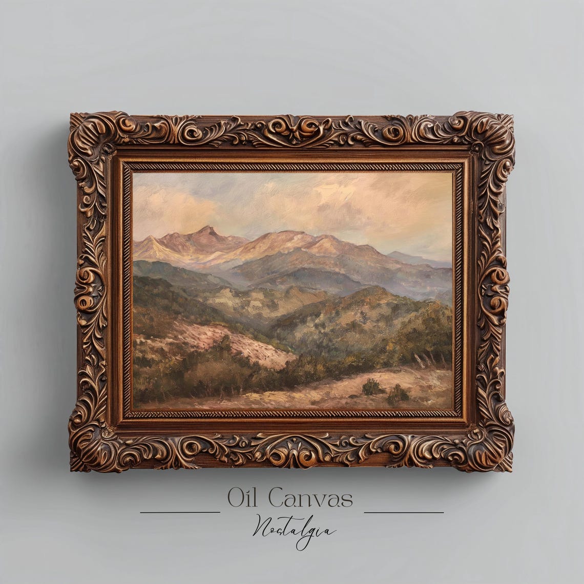 Mountain Landscape Wall Art Moody Oil Painting Neutral Colours Rustic Scenery Farmhouse Decor - Image 2