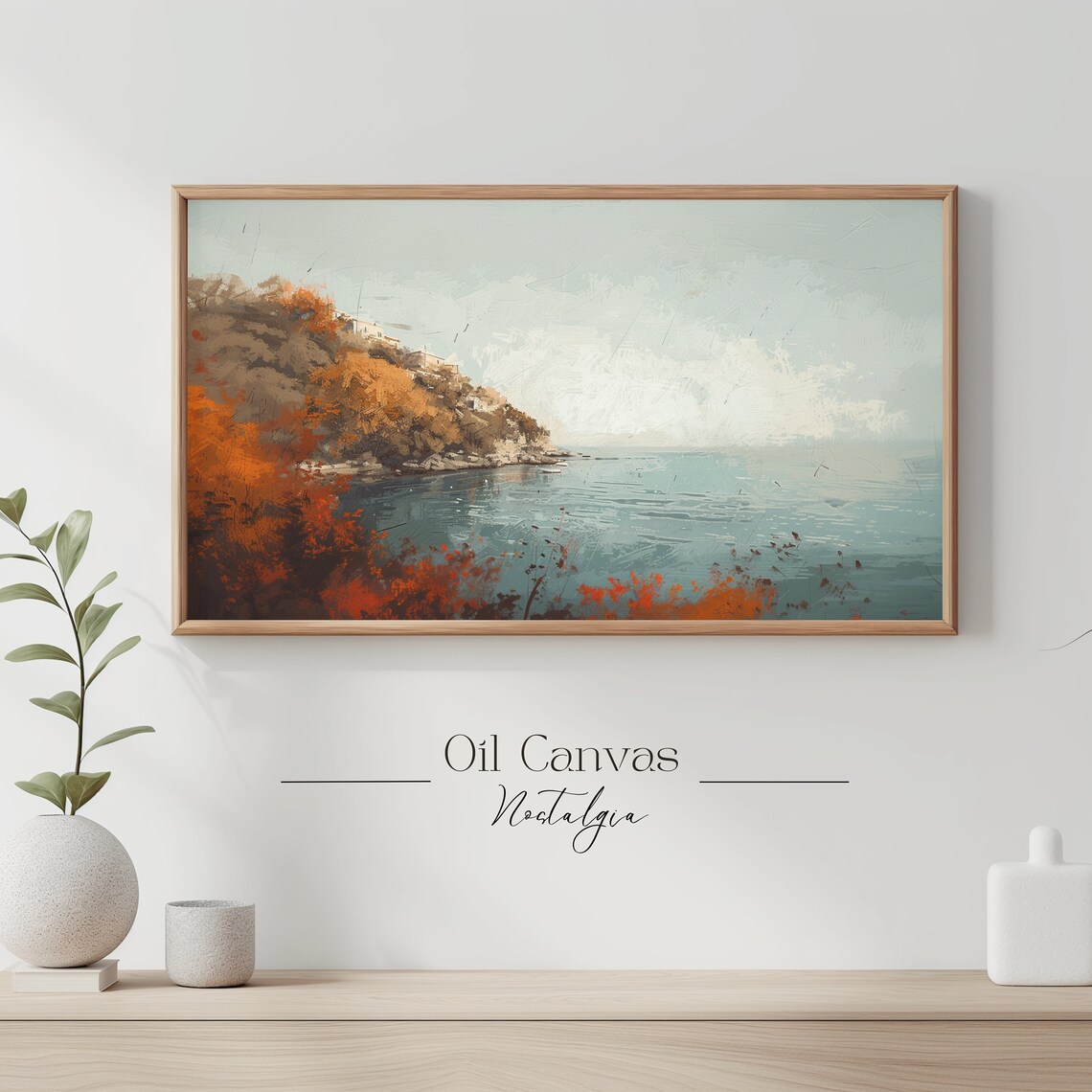 Frame Tv Art Vintage Beach Oil Painting Summer Sea Art Ocean Frame Tv Art Costal Landscape Blue Nautical Seascape - Image 3