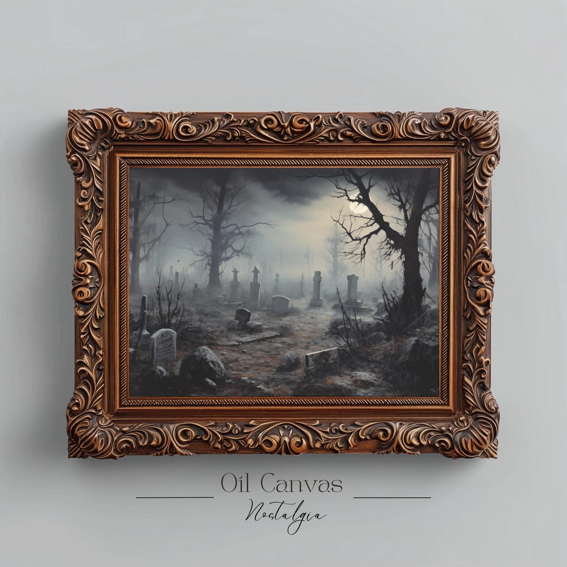 Halloween Wall Art Haunted Graveyard Painting Spooky Cemetery Moody Decor - Image 2