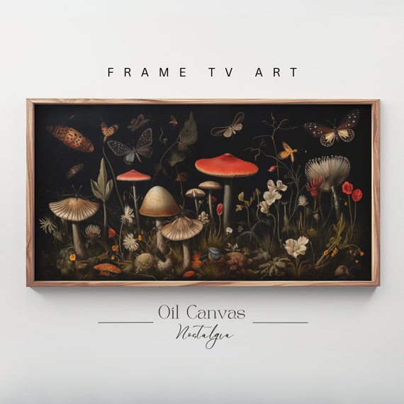 Halloween Frame Tv Art Botanical Mushrooms Cottagecore Moody Vintage Decor Dark Academia Oil Painting
