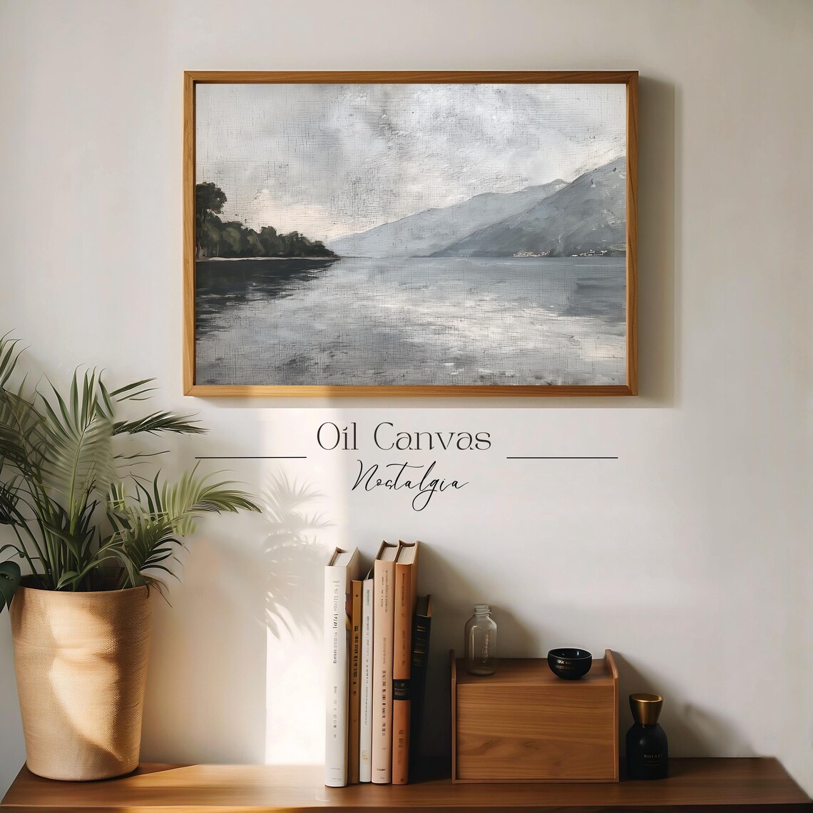 Wall Art Antique Lake Oil Painting Rustic Decor Lake House Ocean Costal Landscape Blue Nautical Seascape - Image 3