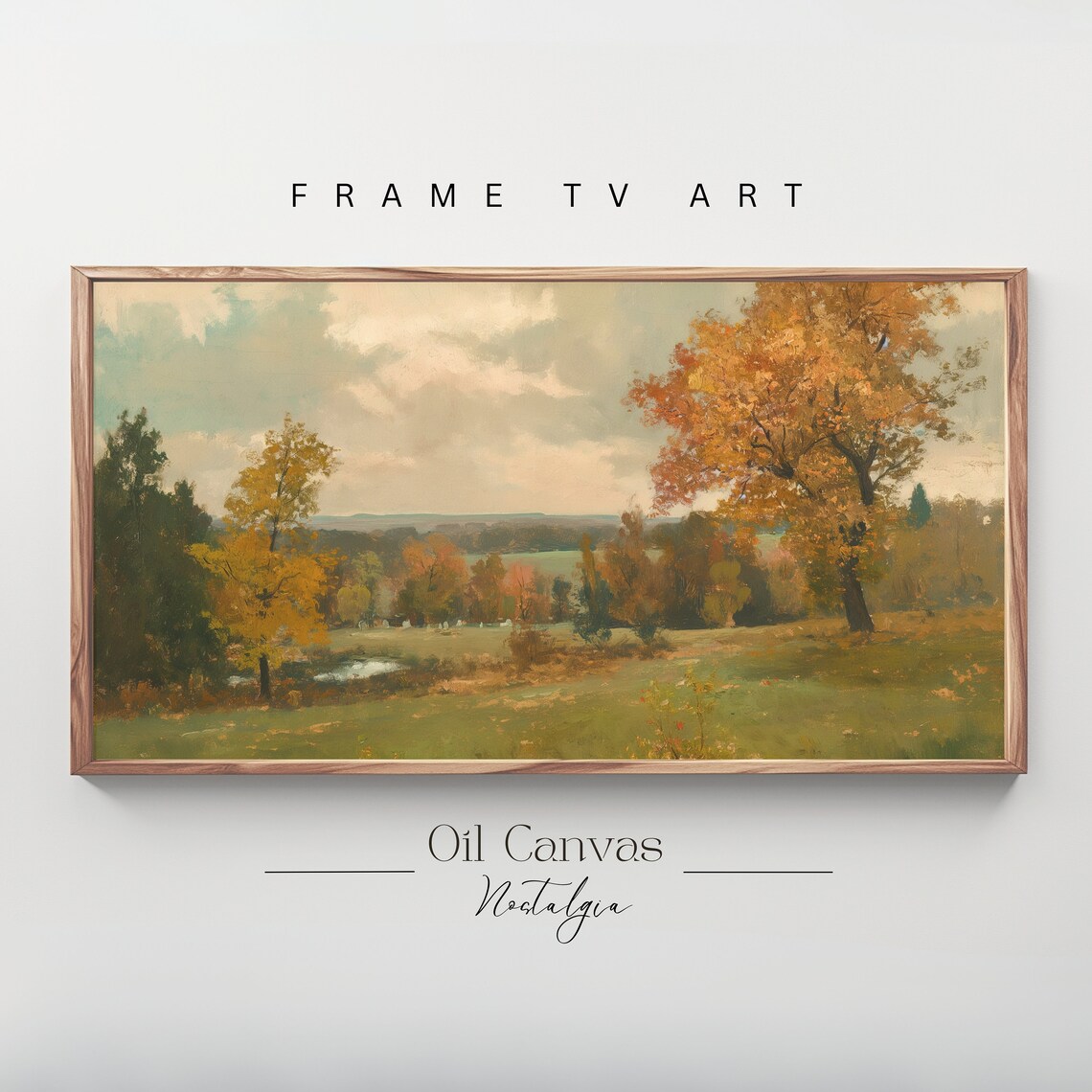 Autumn Meadow Orange Trees Golden Pond Vintage Fall Landscape Poster
