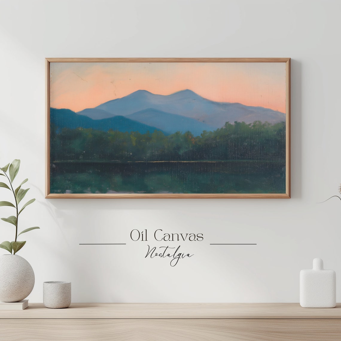 Mountain Landscape Frame Tv Art Moody Oil Painting Neutral Colours Rustic Scenery Farmhouse Decor - Image 3