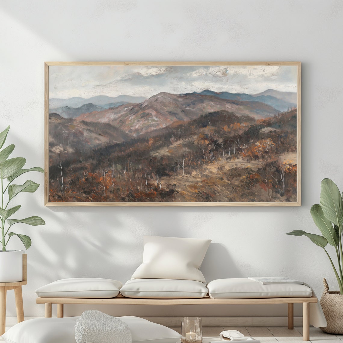 Mountain Landscape Frame Tv Art Moody Oil Painting Neutral Colours Rustic Scenery Farmhouse Decor - Image 2