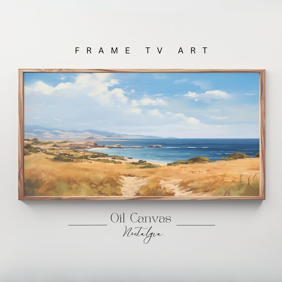 Frame Tv Art Vintage Beach Oil Painting Summer Sea Art Ocean Frame Tv Art Costal Landscape Blue Nautical Seascape