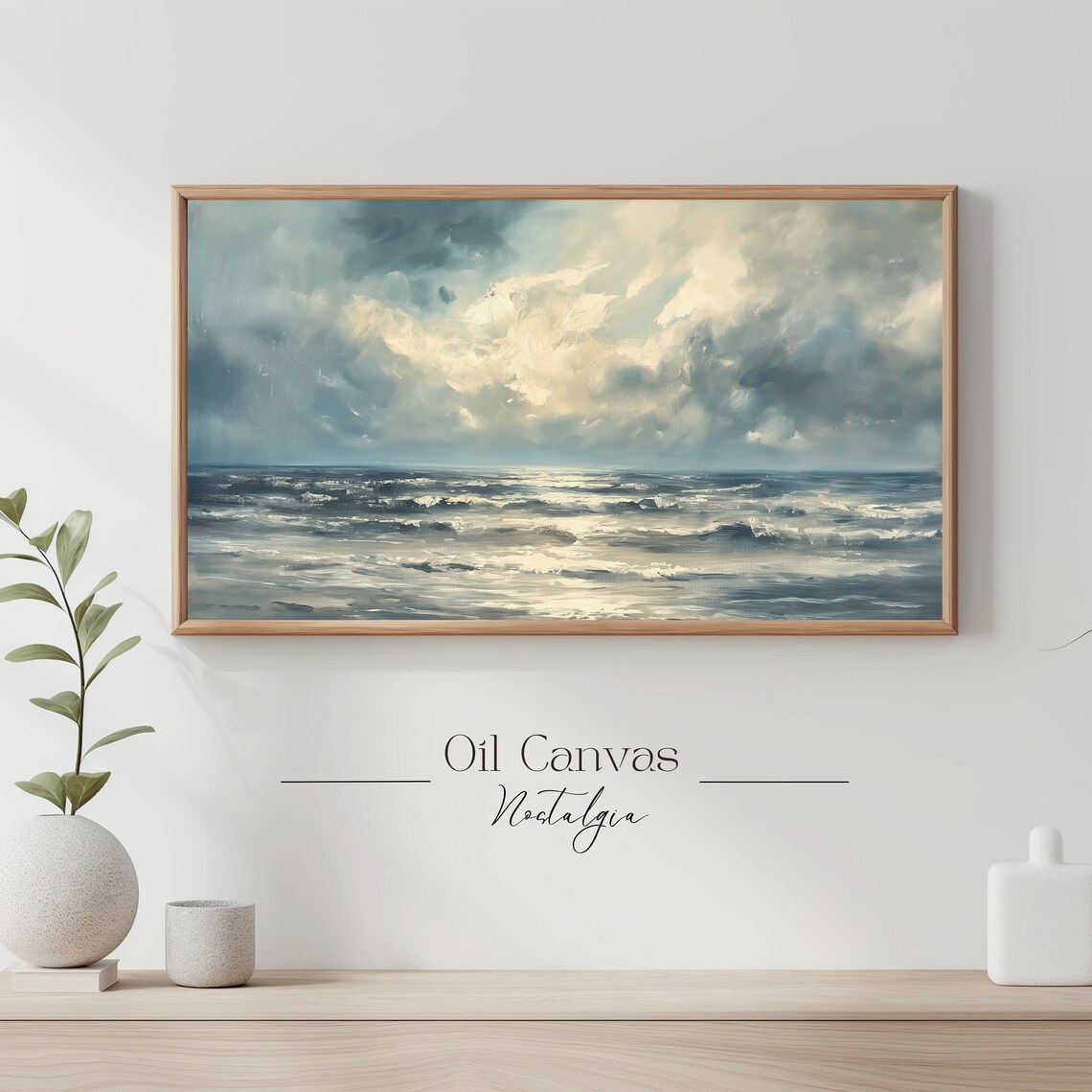 Frame Tv Art Abstract Beach Oil Painting Summer Sea Art Ocean Frame Tv Art Landscape Blue Nautical Seascape - Image 3