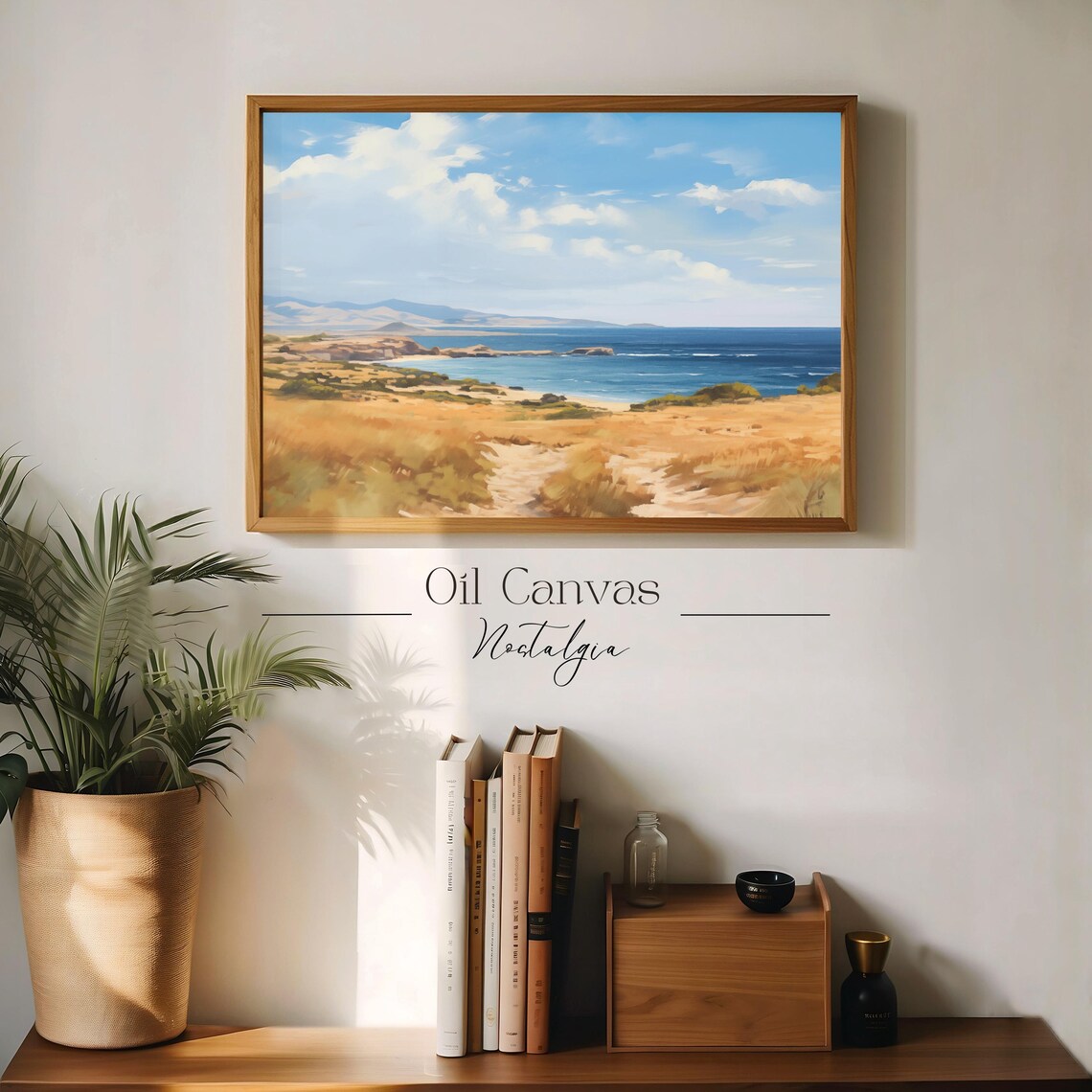 Wall Art Vintage Beach Oil Painting Summer Sea Art Ocean Costal Landscape Blue Nautical Seascape - Image 3