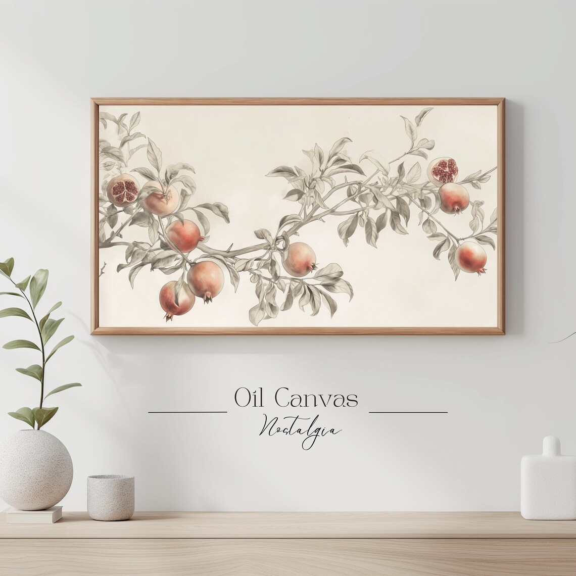 Rustic Neutral Pomegranate Tree Sketch Frame Tv Art Vintage Farmhouse Kitchen Art Decor Instant - Image 3