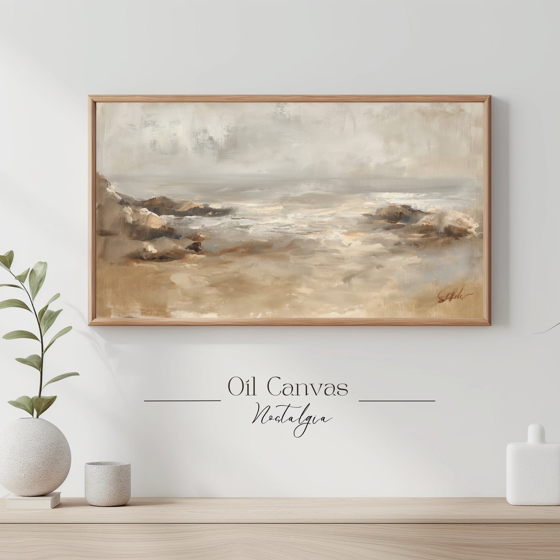 Neutral Beige Beach Seascape Soft Waves Muted Coastal Wall Art - Image 3