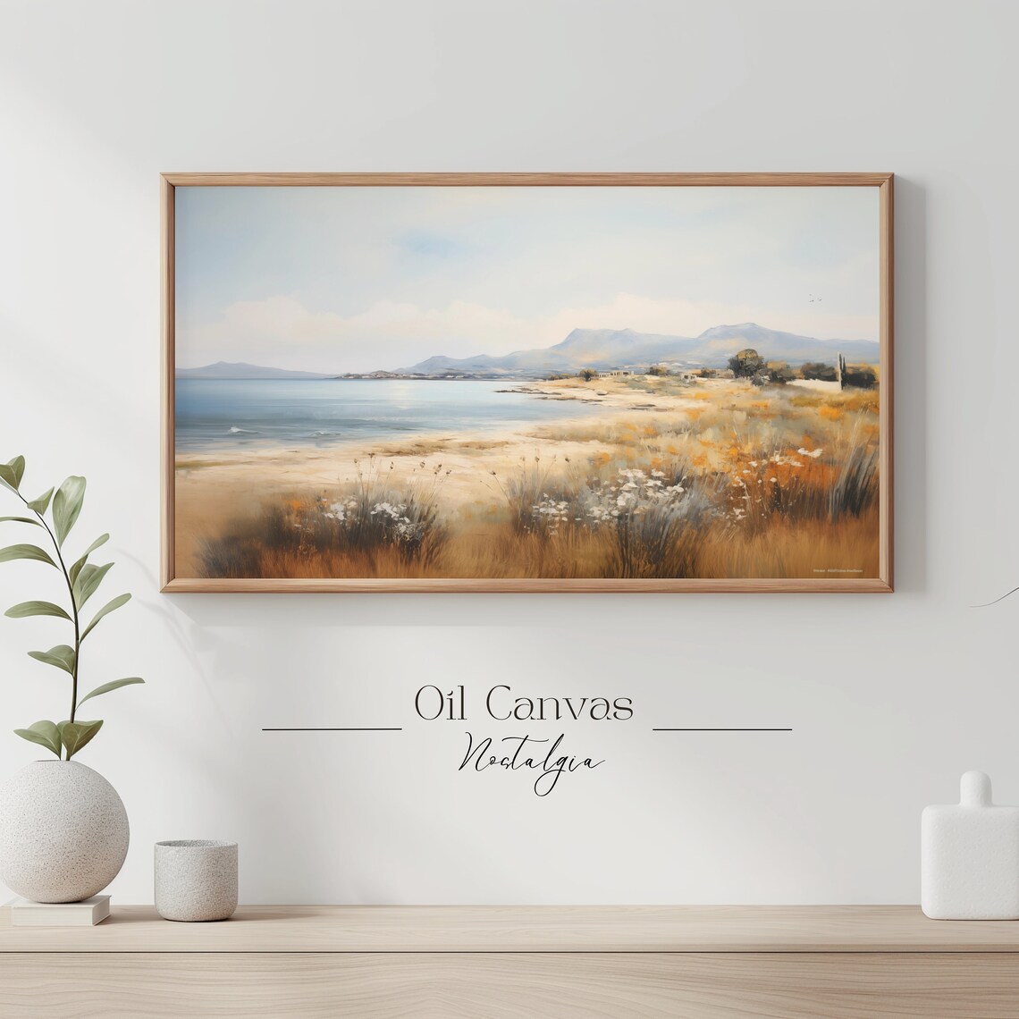 Frame Tv Art Vintage Beach Oil Painting Summer Sea Art Ocean Frame Tv Art Costal Landscape Blue Nautical Seascape - Image 3