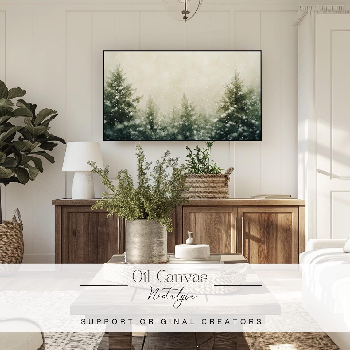 Snowy Pine Forest Soft Falling Snow Winter Christmas Wall Art - Image 3