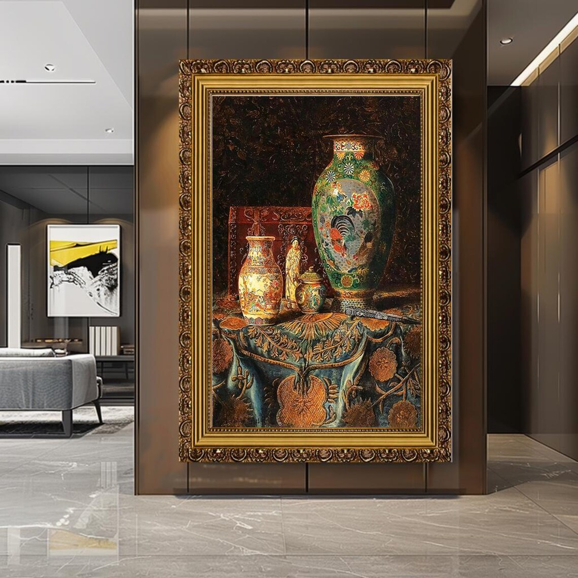 Antique Chinese Vases Ornate Still Life Gold Frame Classic Art Print - Image 5