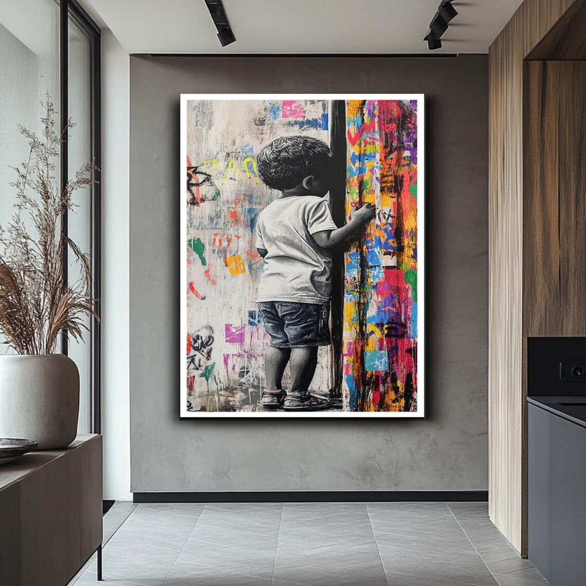 Young Child Colorful Graffiti Wall Urban Street Art Modern Poster - Image 2