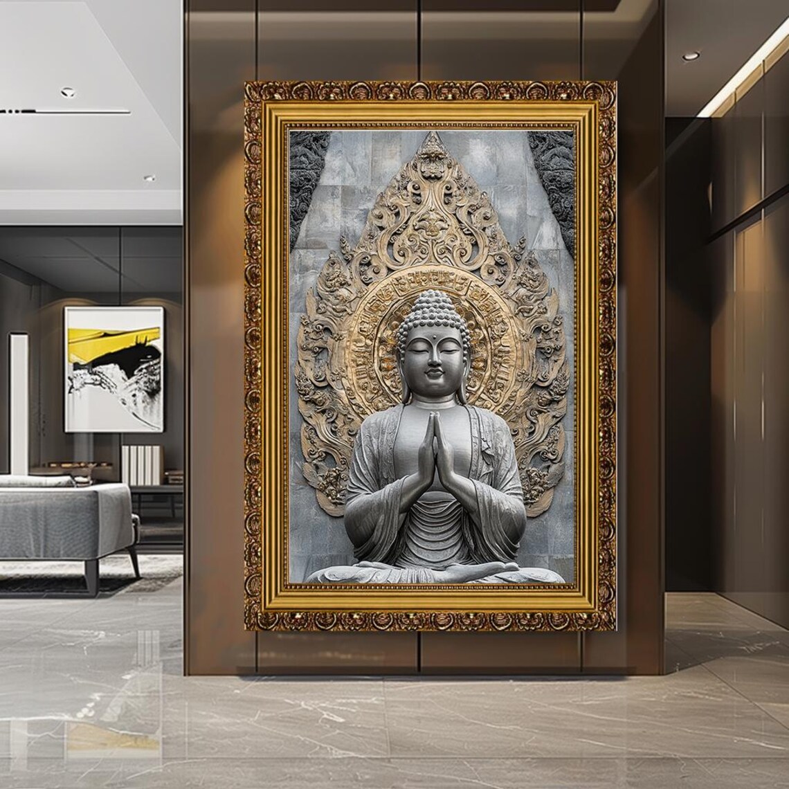 Silver Buddha Praying Hands Ornate Halo Serene Zen Meditation Poster - Image 5
