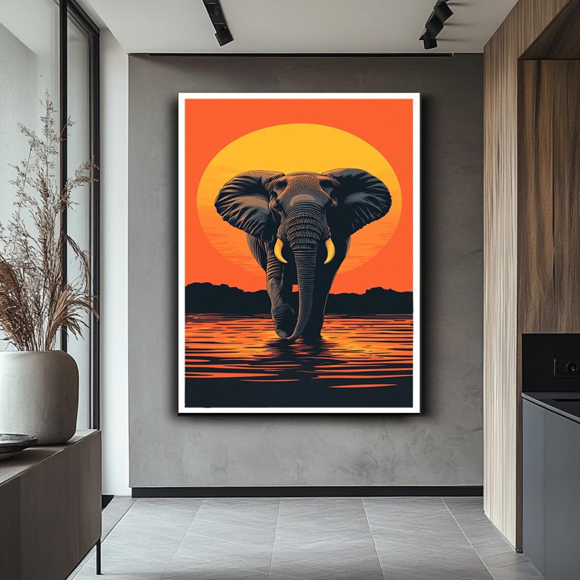 Elephant Silhouette Blazing Sunset African Safari Wildlife Poster - Image 2
