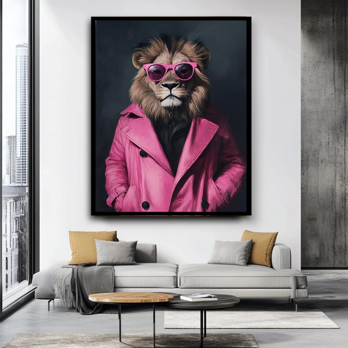Cool Lion in Pink Jacket, Modern Pop Art Print - Image 4