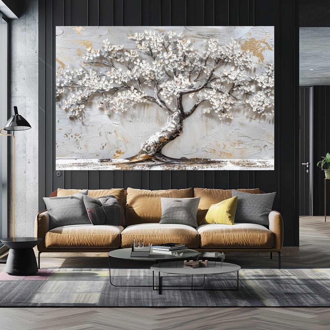White Blossom Tree Of Life Textured Gold Accent Abstract Art Poster - Image 5