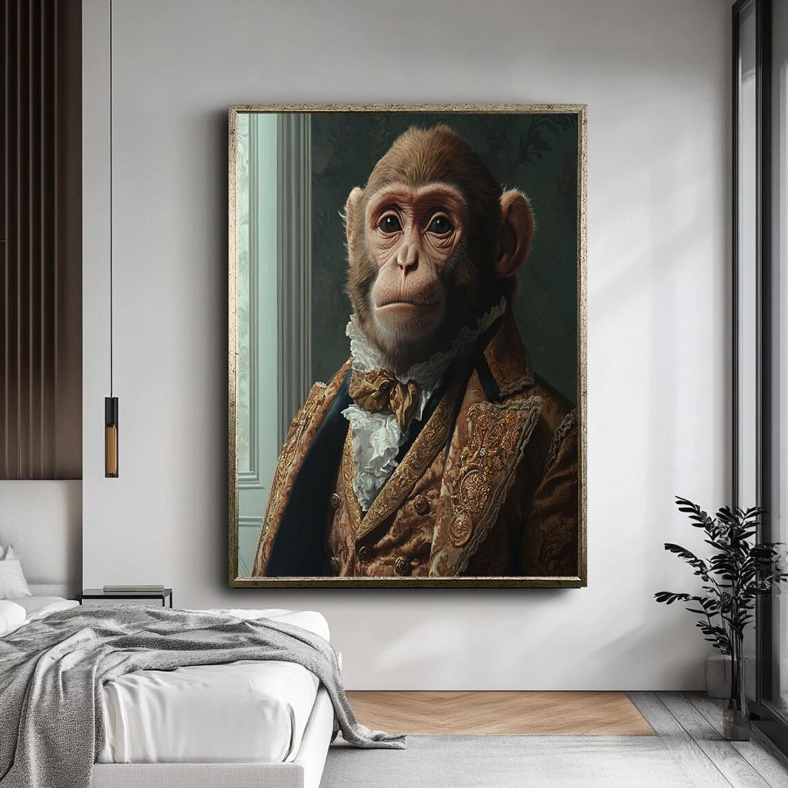Victorian Monkey Portrait Art Print, Vintage Animal - Image 3